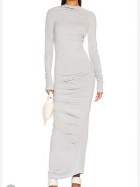 Line By K Long-Sleeve Maxi Dress in Light Gray